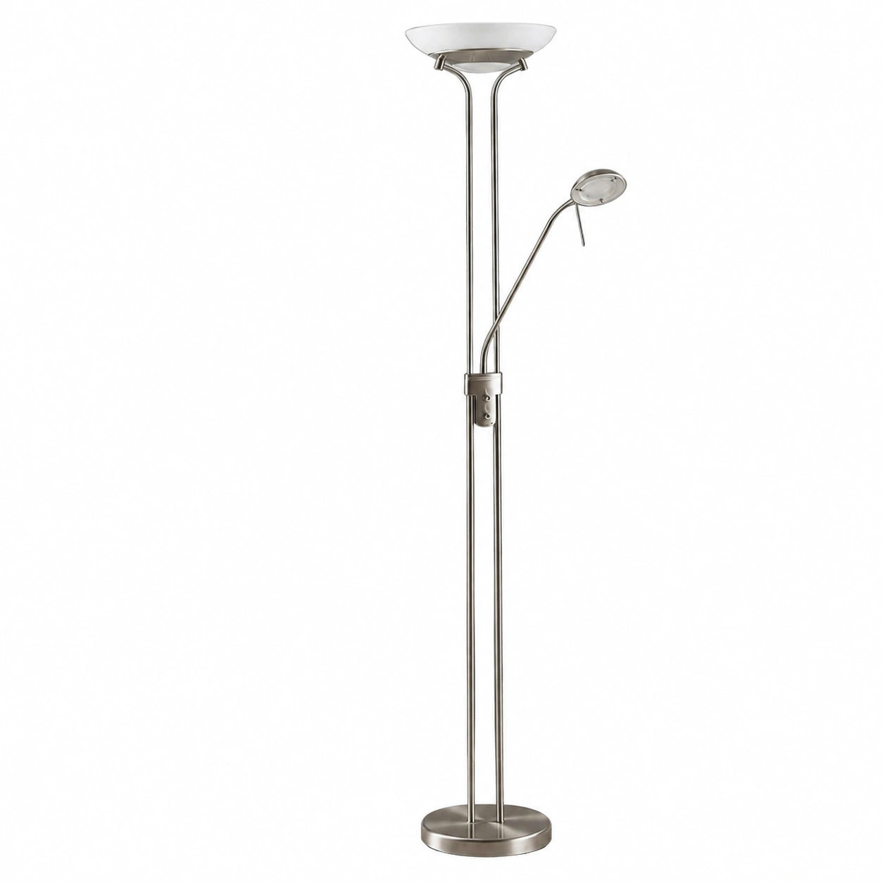 Lindby LED Stehlampe mit dimmbarem Lesearm, modernes Design in Nickel für Wohnzimmer