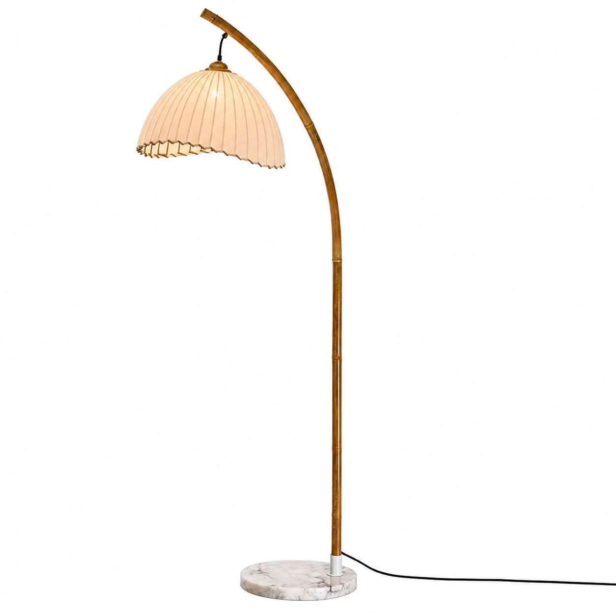Vintage Bambus-Stehleuchte mit Marmorboden, Kunstvolle Zen-Lampe im modernen Design