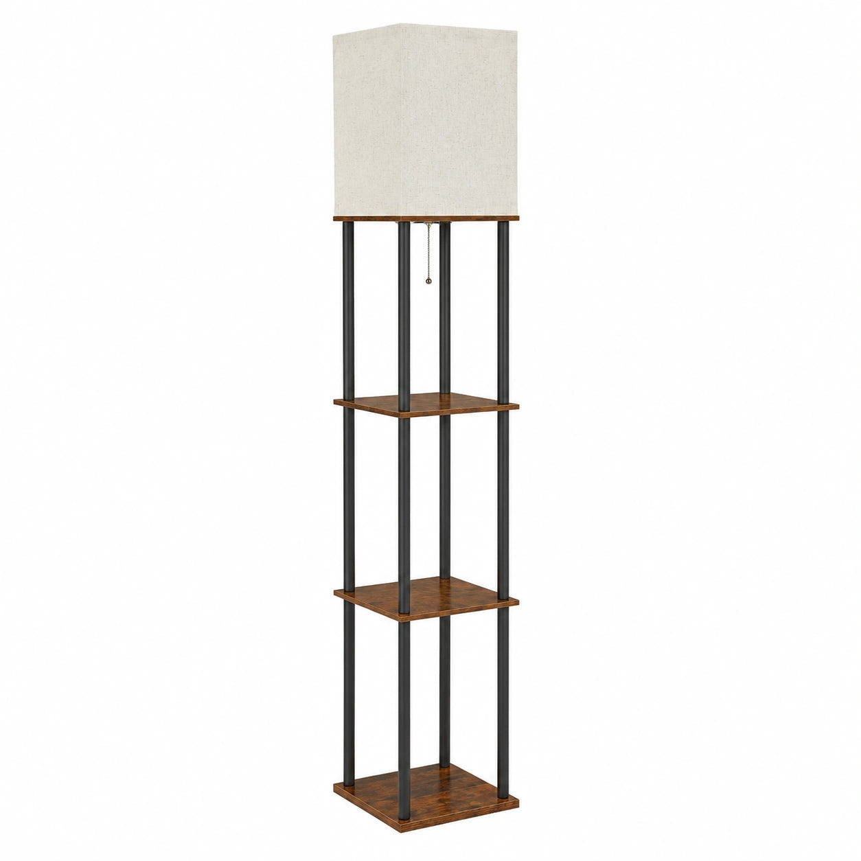 IPARTS EXPERT Stehlampe mit Regal, Holzdesign, 3 Farbtemperaturen E27, moderne Wohnzimmerlampe, Leselampe für Schlafzimmer und Büro (Vintagebraun)