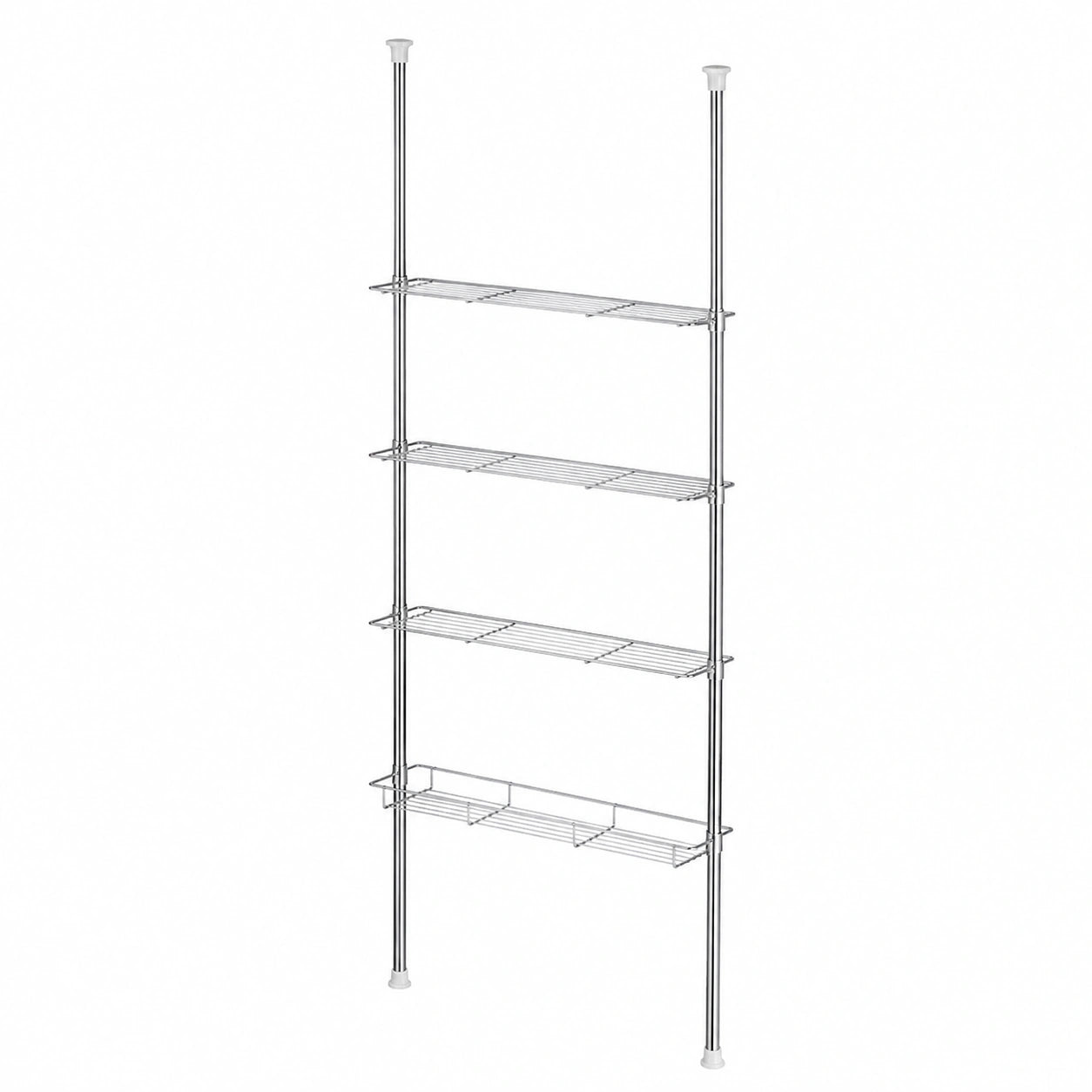 CARO-Möbel Teleskop-Badregal DUNJA, höhenverstellbares Standregal, 250-280 cm, 3 Ablagen und 1 Korb, verchromt