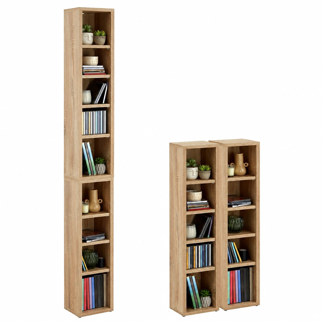 CARO-Möbel Medienregal in Eiche Sonoma – 10 Fächer für bis zu 160 CDs, DVDs und Blu-rays, schlankes Design 20x187 cm