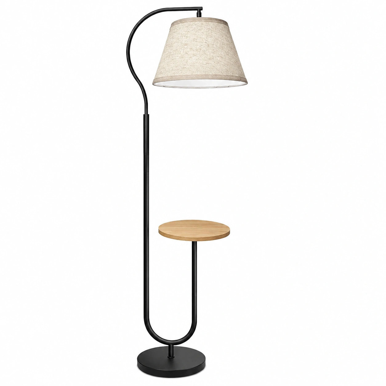 BBHome Moderne Stehlampe mit Regal und Tisch, Bogenlampe E27 für Wohnzimmer, Schlafzimmer, Büro, Schwarz