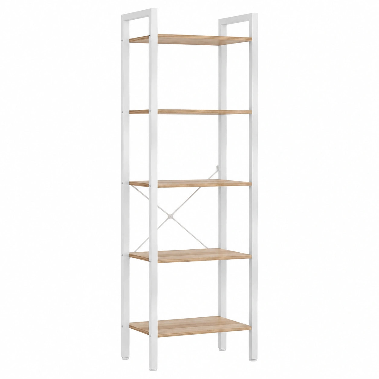 VASAGLE 6-stufiges Bücherregal, vielseitiges Standregal für Büro, Wohnzimmer und Küche, naturbeige und mattweiß, 30 x 40 x 186 cm
