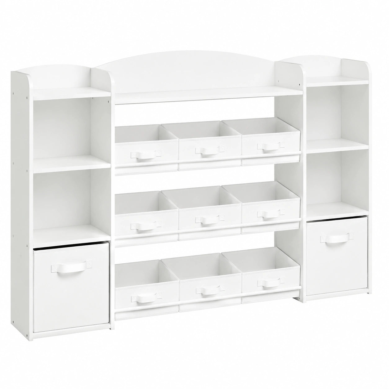 SONGMICS Montessori Spielzeugregal, Wolkenweiß, mit 4 Fächern und 11 Boxen, für Kinderzimmer, 30x143,8x104 cm