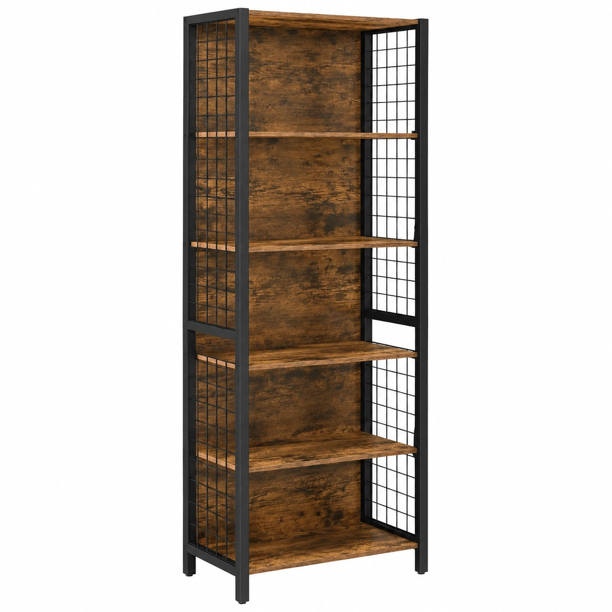 VASAGLE Vintage Bücherregal mit 6 Ablagen und 4 S-Haken, 30 x 40 x 175,6 cm, Retro-Stil in Braun und Schwarz für Büro und Wohnzimmer