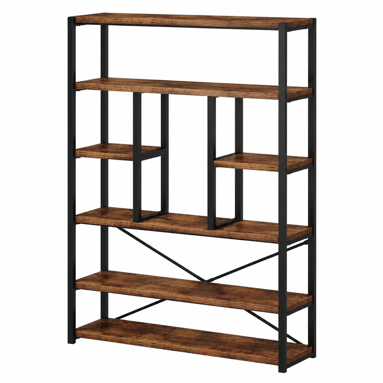 Industrielles Holz-Metall-Regal mit 6 Ebenen, Vintage-Look, 30 x 120 x 180 cm