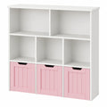 FOREHILL Kinder Bücherregal mit Rollen, Spielzeug- und Aufbewahrungsregal, 3 Boxen, 100x33x89.5cm, Rosa