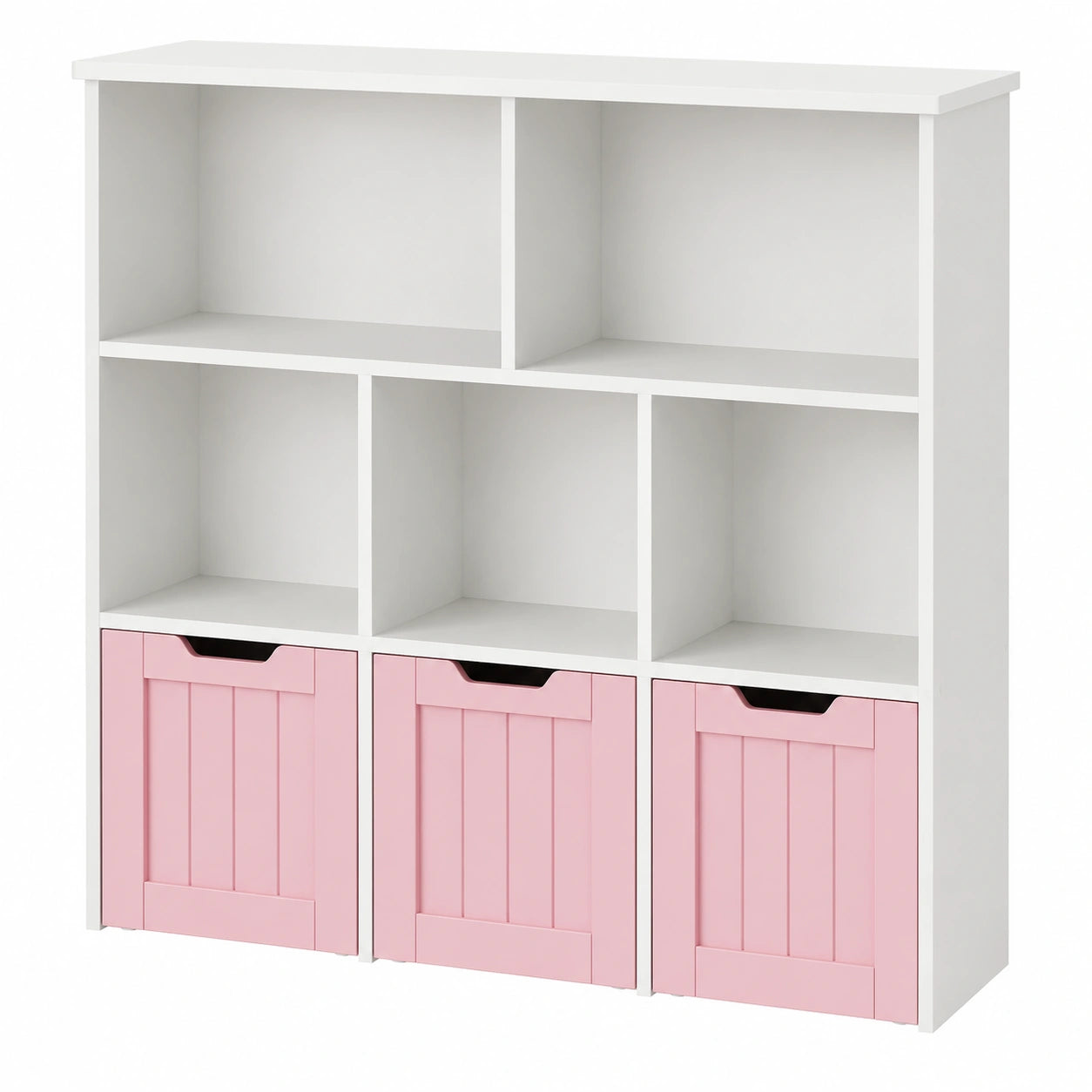 FOREHILL Kinder Bücherregal mit Rollen, Spielzeug- und Aufbewahrungsregal, 3 Boxen, 100x33x89.5cm, Rosa