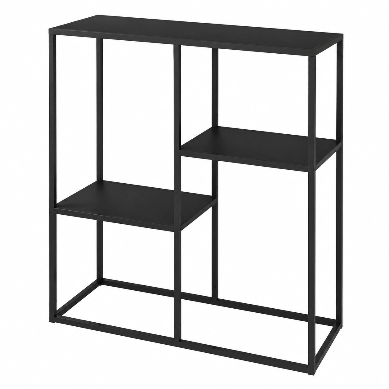 Schmaler Konsolentisch Stromstad mit 3 Ablagen, Metall, Schwarz Matt, 80x80x26 cm