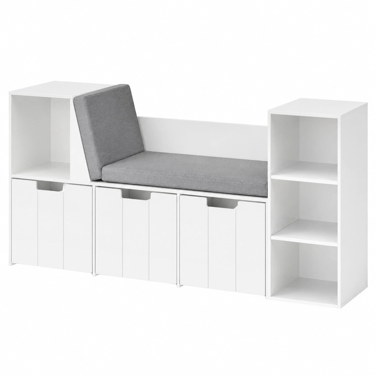 Kinder Bücherregal mit Sitzbank und Aufbewahrungsboxen, Weiß, 156 cm