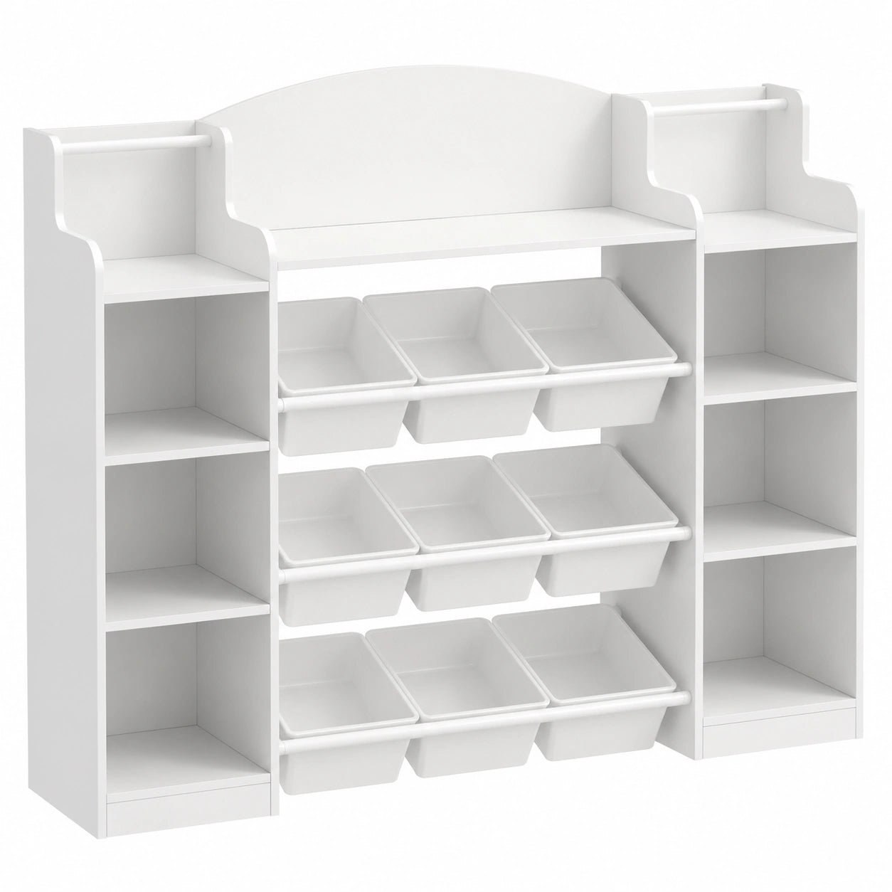 Kinder-Bücherregal aus Holz mit 8 Stoffschubladen, Weiß, 30 x 140 x 104 cm