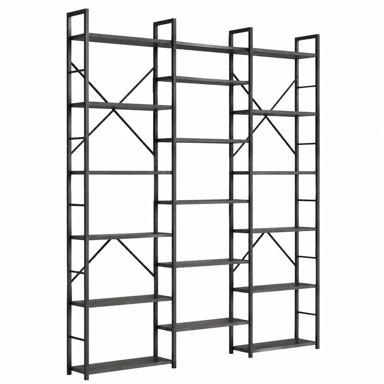 Hzuaneri Bücherregal mit 17 verstellbaren Fächern, 6 Ebenen, 24 x 152 x 186 cm, 340 kg Traglast, schwarz mit Holzoptik für Wohnzimmer und Büro