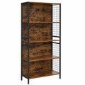 Industrielles VASAGLE Regal mit 5 Ebenen und 4 S-Haken, Vintagebraun-Schwarz, 30 x 74 x 154 cm für Büro und Wohnzimmer