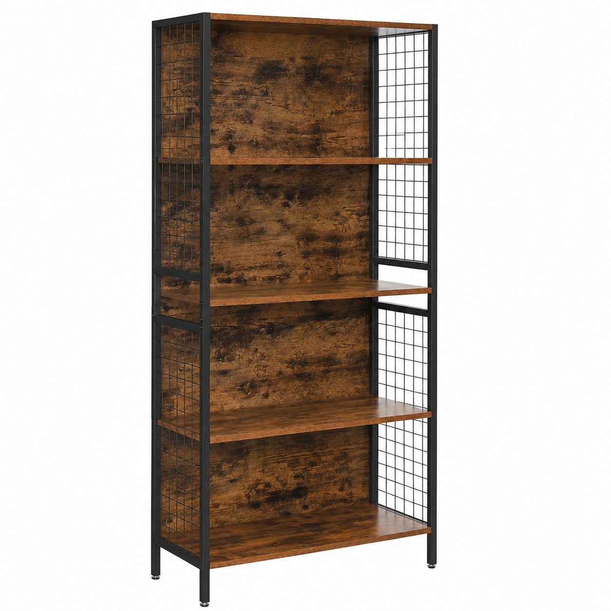 Industrielles VASAGLE Regal mit 5 Ebenen und 4 S-Haken, Vintagebraun-Schwarz, 30 x 74 x 154 cm für Büro und Wohnzimmer