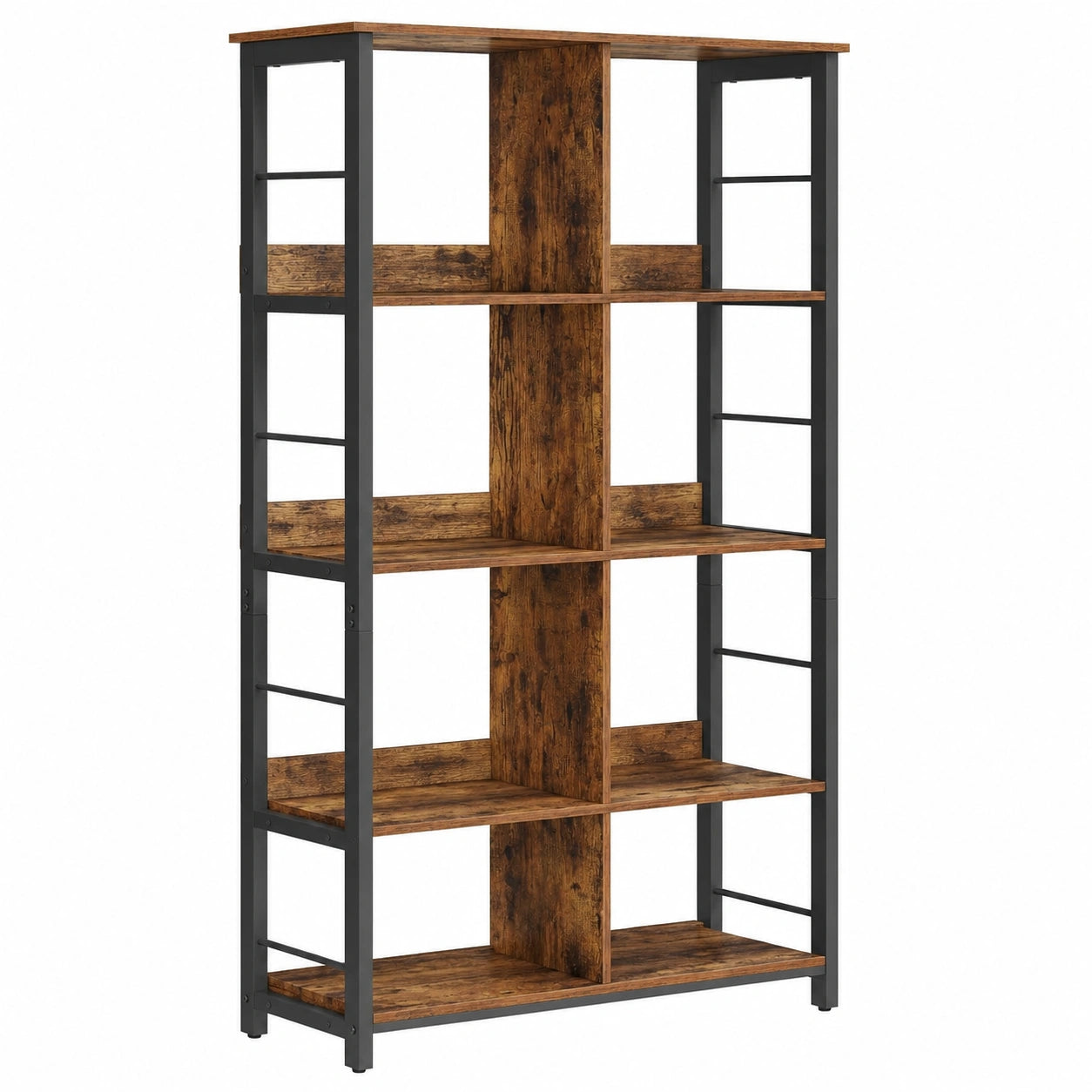 VASAGLE 4-stufiges Bücherregal, 8 Fächer, für Wohnzimmer, Schlafzimmer, Büro, Küche, 33 x 80 x 149 cm, Vintagebraun-Schwarz